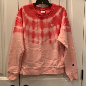 CHAMPION Orange Peach Tie Dye Crew Neck Sweatshirt L